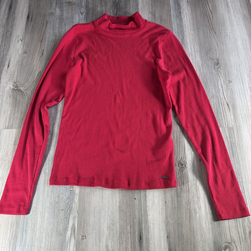 Hollister Must Have Collection Long Sleeved Red Ribbed Mock Neck Shirt Size Larg